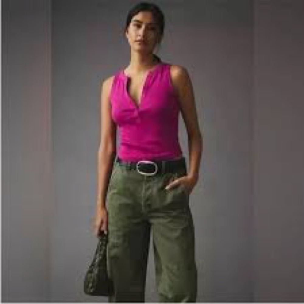Anthropologie Pilcro Andie Ribbed Sleeveless Henley in Raspberry